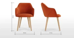 Juego de 2 sillas de comedor con reposabrazos Lule – Terciopelo naranja llama y roble