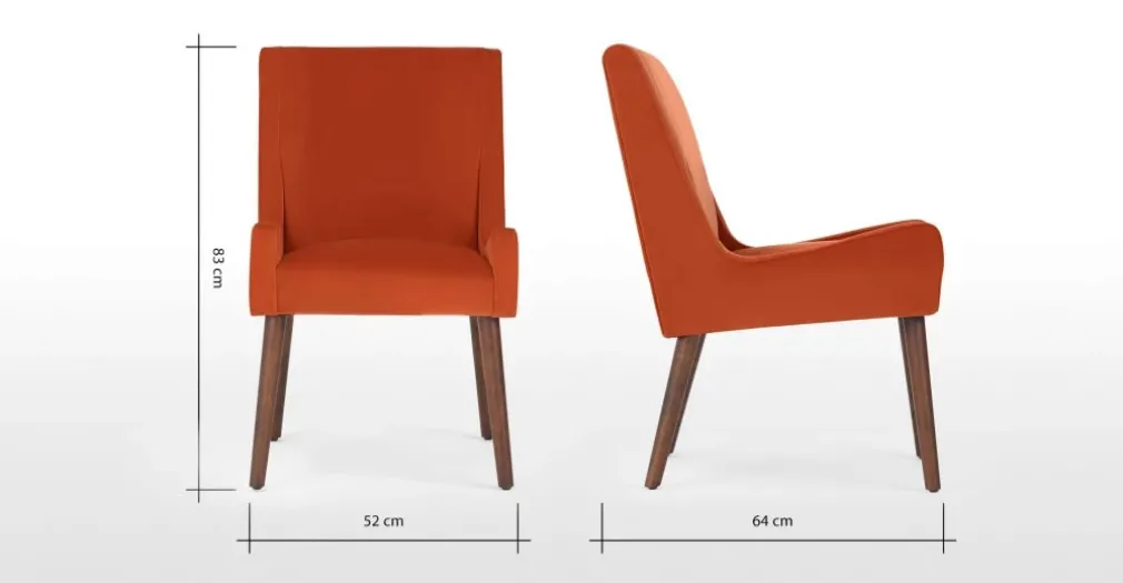 Juego de 2 sillas de comedor Higgs – Terciopelo naranja llama