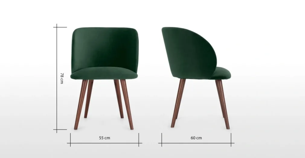 Juego de 2 sillas de comedor Adeline – Terciopelo verde pino y nogal