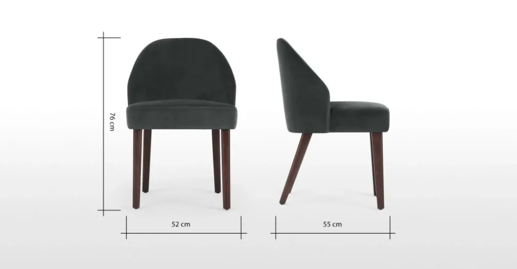 Juego de 2 sillas de comedor Alec – Terciopelo gris medianoche y patas de madera teñida