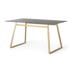 Mesa de Comedor Rectangular Haku – Metal y Cristal Ahumado
