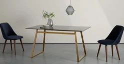 Mesa de Comedor Rectangular Haku – Metal y Cristal Ahumado