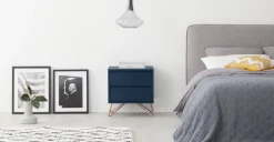 Mesa de Noche Elona – Azul Oscuro y Cobre