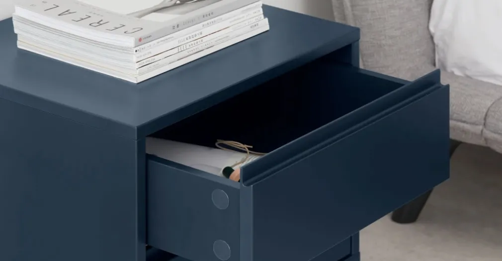 Mesa de Noche Elona – Azul Oscuro y Cobre