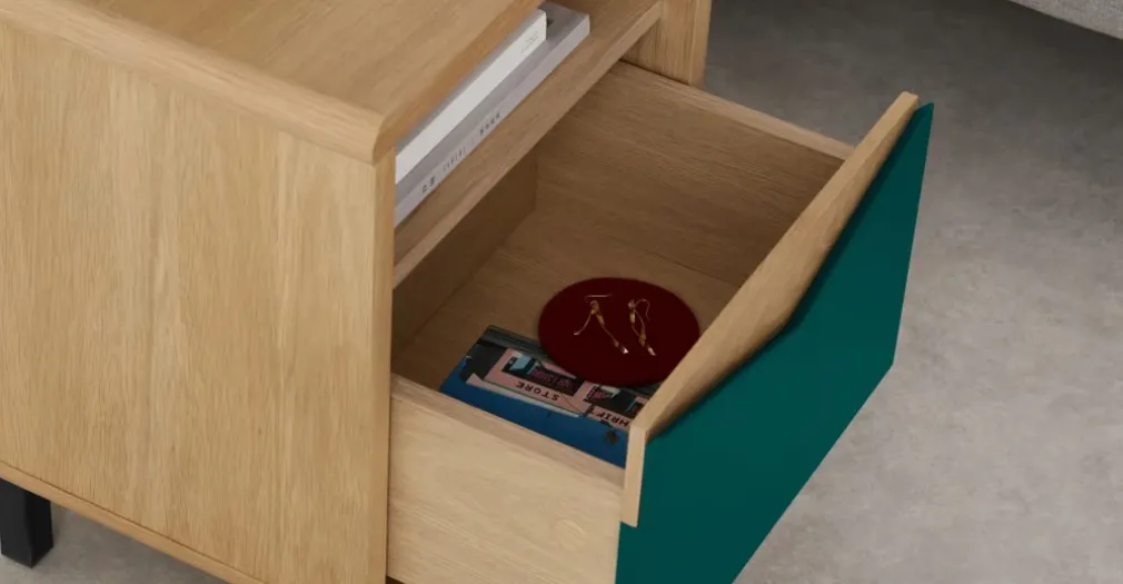 Mesa de noche Louis – Roble y verde