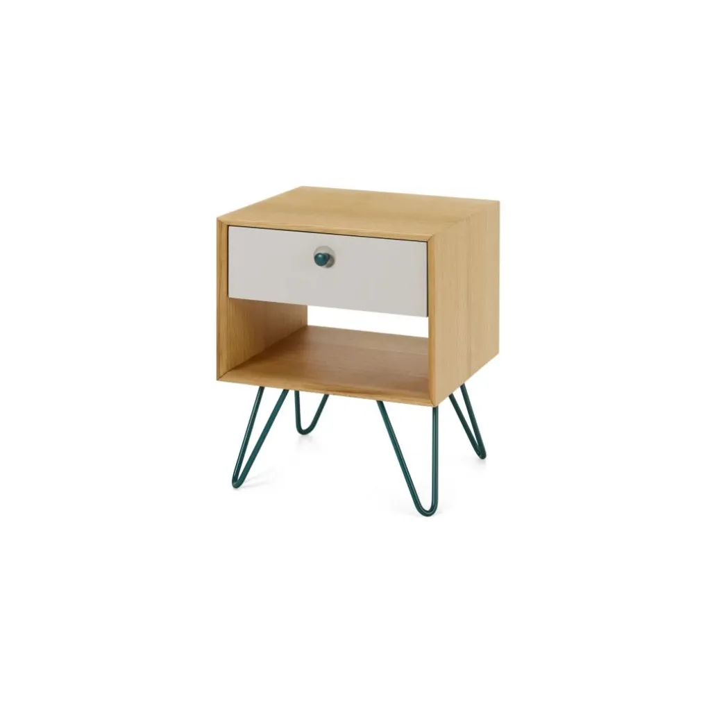 Mesita de noche Dotty – Roble y gris