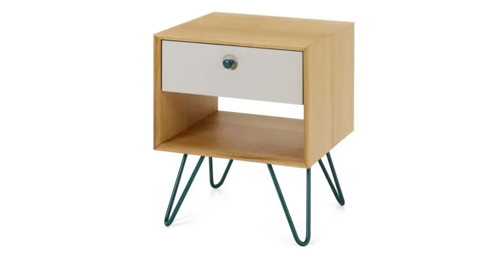 Mesita de noche Dotty – Roble y gris