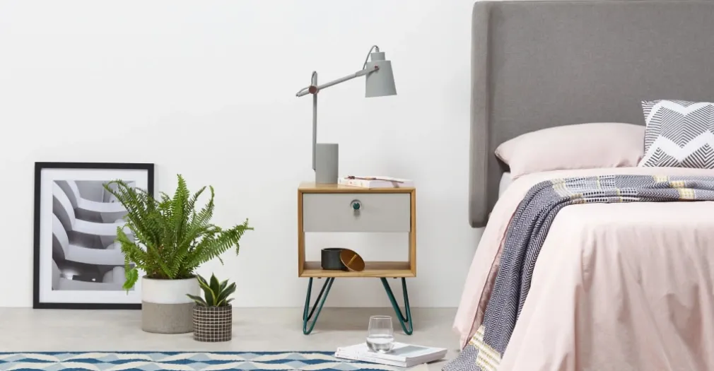 Mesita de noche Dotty – Roble y gris