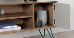 Mueble multimedia ancho Dotty – Roble oscuro y gris