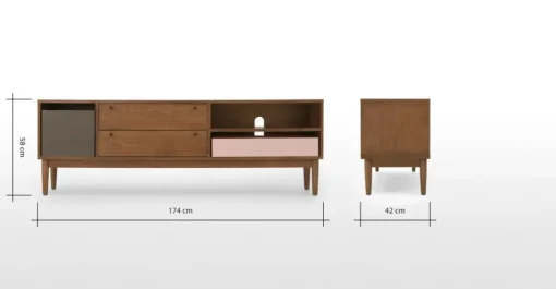 Mueble multimedia Campton – Roble oscuro y gris