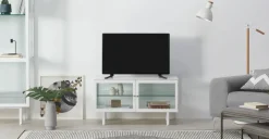 Mueble multimedia Marden – Blanco y cristal