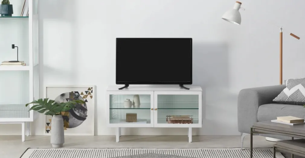 Mueble multimedia Marden – Blanco y cristal