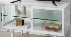 Mueble multimedia Marden – Blanco y cristal