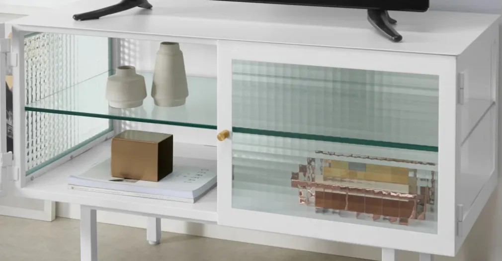 Mueble multimedia Marden – Blanco y cristal