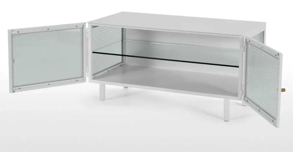 Mueble multimedia Marden – Blanco y cristal