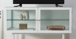 Mueble multimedia Marden – Blanco y cristal