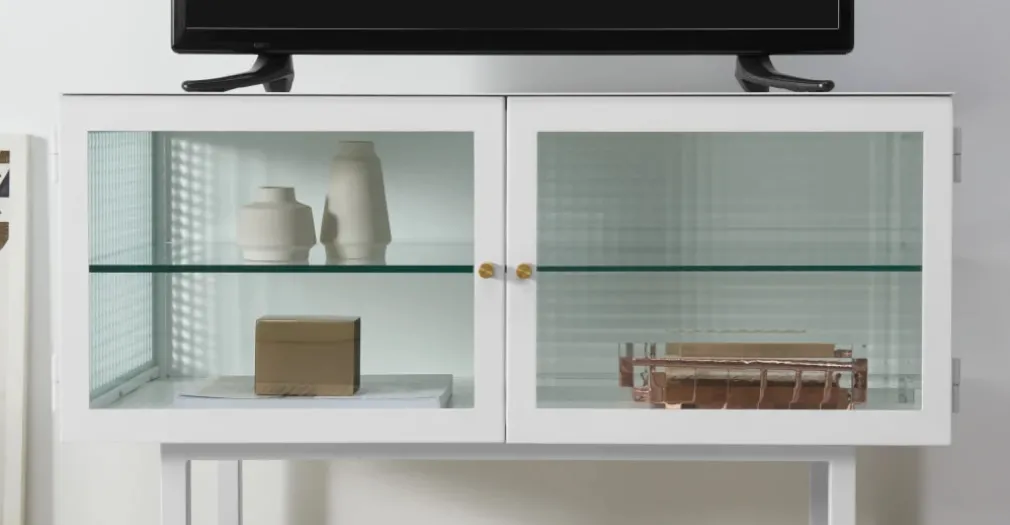 Mueble multimedia Marden – Blanco y cristal