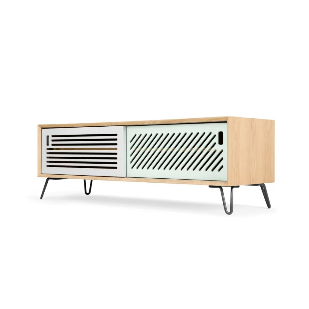 Mueble multimedia Pointillee – Fresno y gris