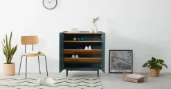 Mueble para recibidor Mino – Azul cerceta y roble