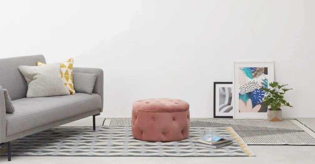 Puf Redondo Pequeño con Almacenaje Hampton – Rosa Palo