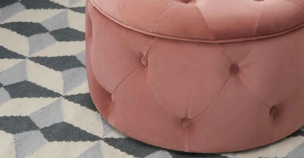 Puf Redondo Pequeño con Almacenaje Hampton – Rosa Palo