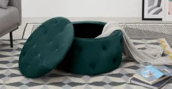 Puf Redondo Pequeño con Almacenaje Hampton – Azul Espuma de Mar