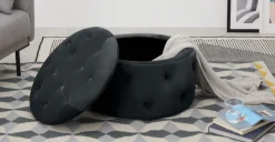 Puf Redondo Pequeño con Almacenaje Hampton – Gris Medianoche