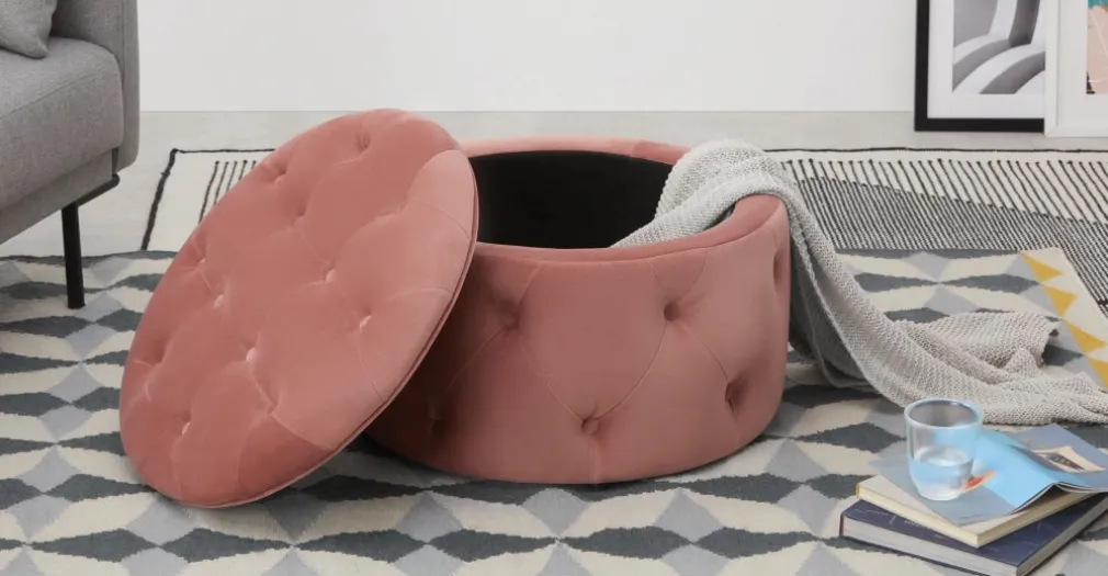 Puf Redondo Pequeño con Almacenaje Hampton – Rosa Palo