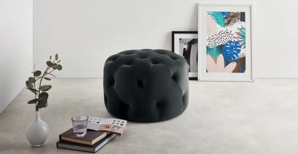 Puf Redondo Pequeño Hampton – Gris Medianoche