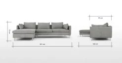 Seccional con Chaise Longue a la Izquierda Vento – Gris a Rayas