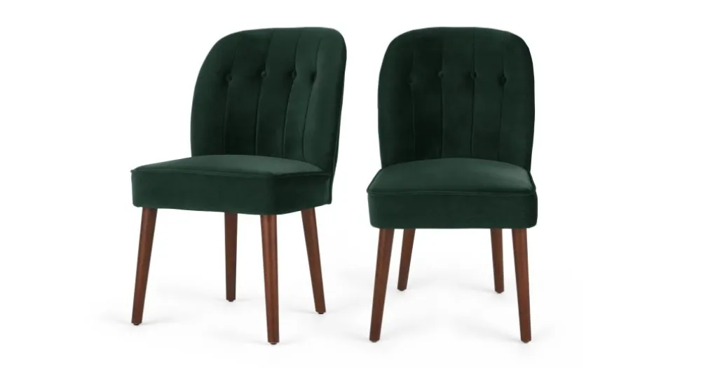 Silla de comedor Margot – Terciopelo verde pino y patas de abedul natural