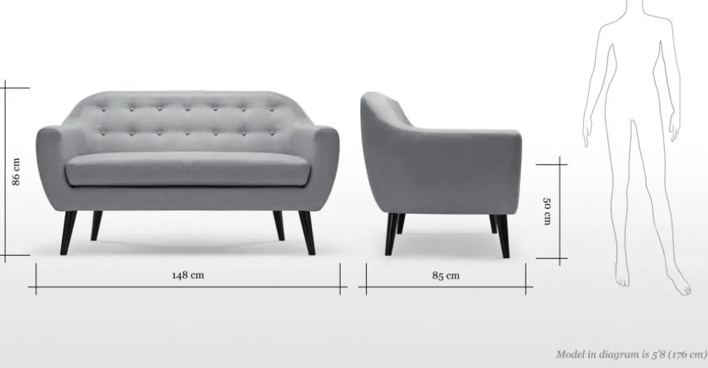 Sofá de 2 Cuerpos Ritchie – Gris Perla