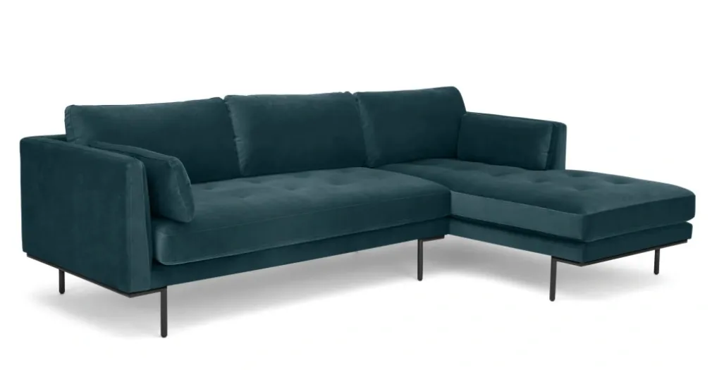 Sofá Esquinero con Chaise Longue a la Derecha Harlow – Azul Oceano