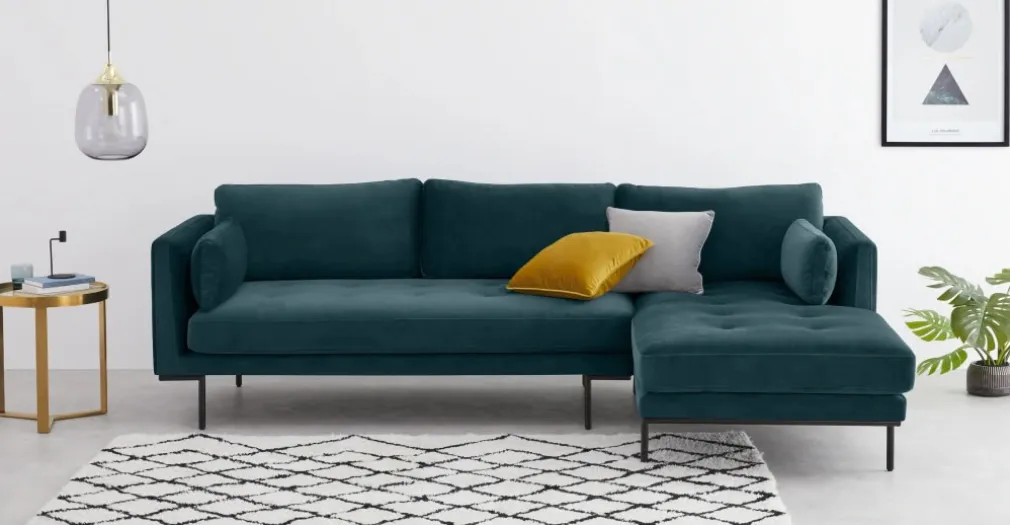 Sofá Esquinero con Chaise Longue a la Derecha Harlow – Azul Oceano